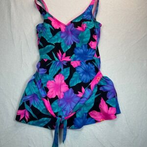 Vtg Floral Swim Dress One Piece Swimsuit XL (18) Modest Hawaiian Retro Classic